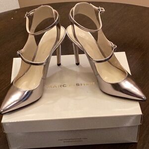 Marc Fisher Silver Metallic Heels with Pointed Toe